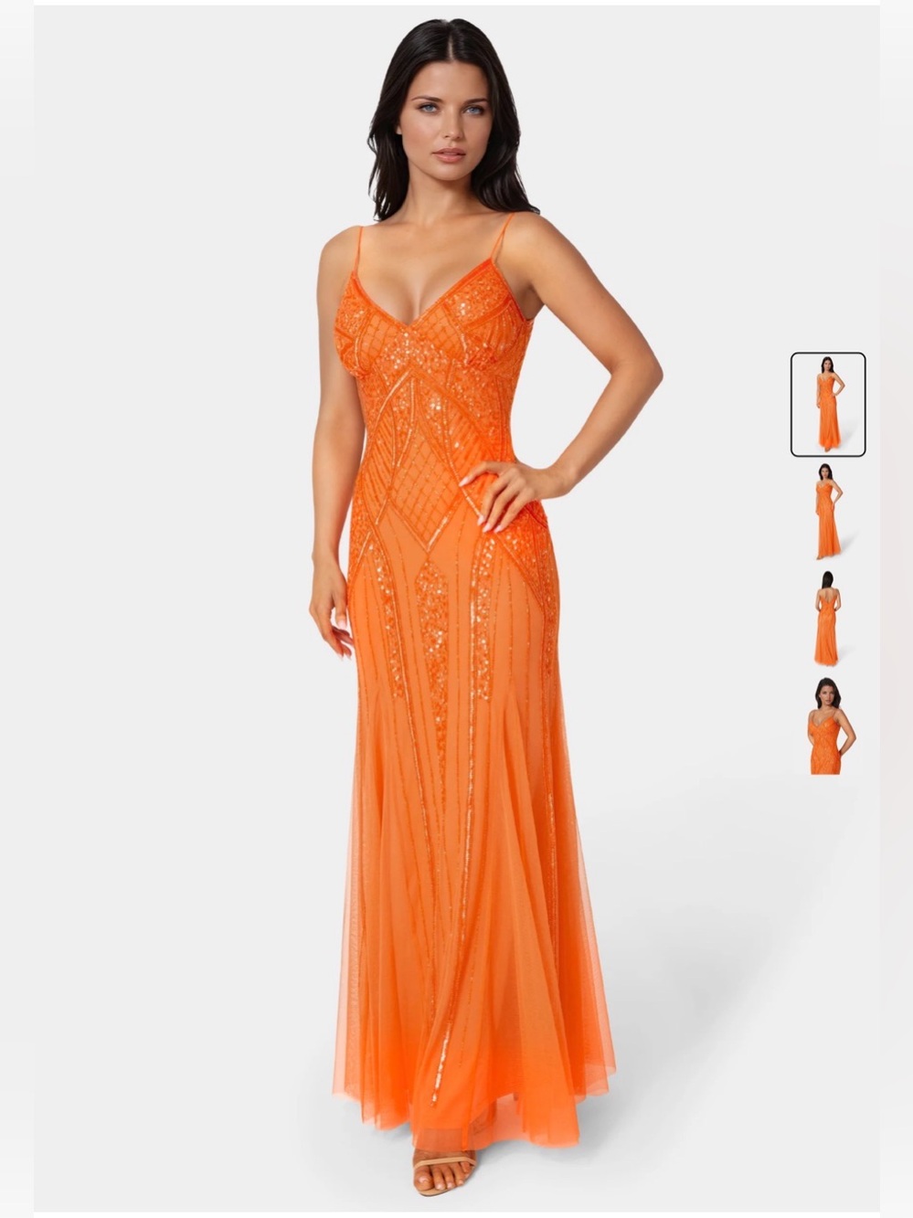 bebe Orange Beaded Strapless Evening Gown **DRESS TAILORED FOR 5’1” LENGTH**
